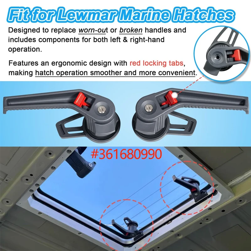 Boat Hatches Large Handle Kit #361680990 Fit for Lewmar Marine Hatches for Ocean, Low Profile (LP), Medium Profile (MP) Series