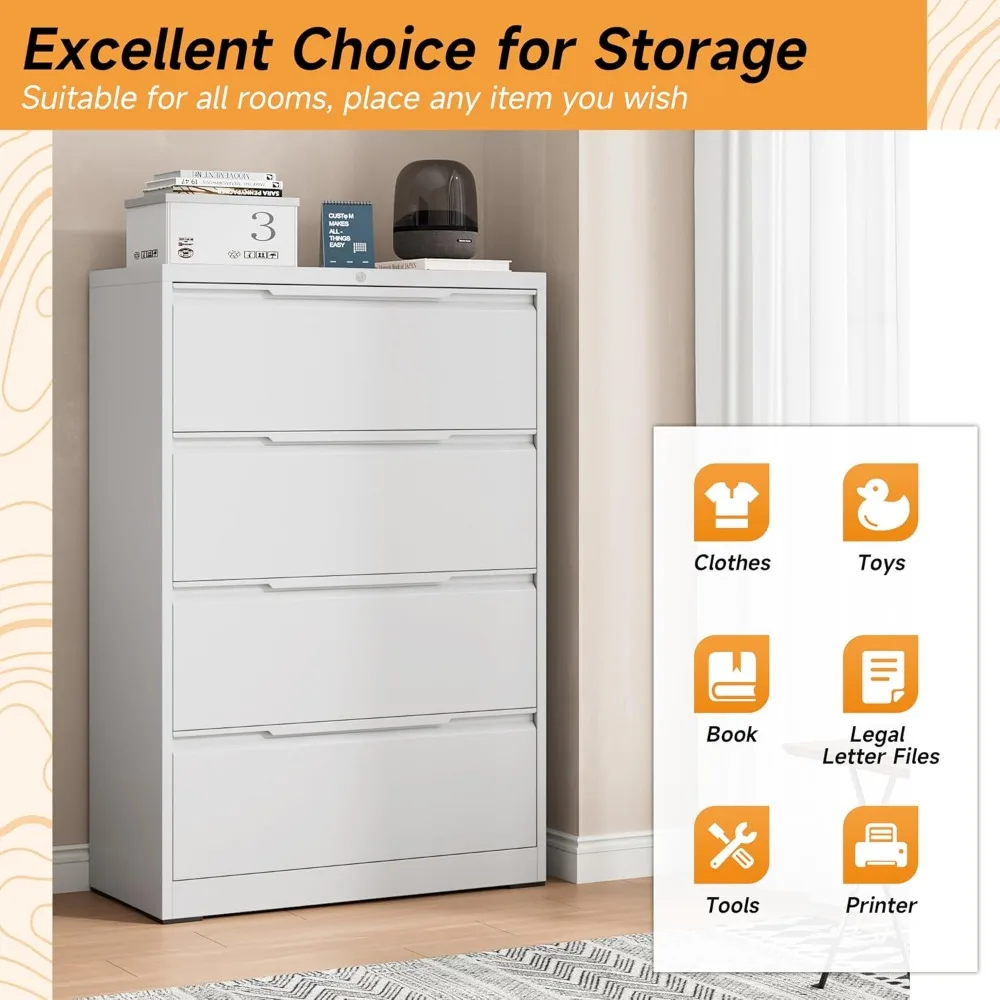 Lateral Metal File Cabinet with Lock, 4-Drawer Office Storage for Home, Secure Filing System, Fits Standard Folders, Durable Lat