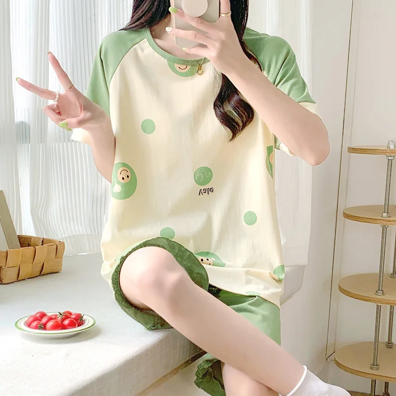 2024 Summer Women Nursing Pyjamas Homewear Maternity Pajamas Set Cute Breastfeeding Clothes Short-sleeved Pregnancy Sleepwear