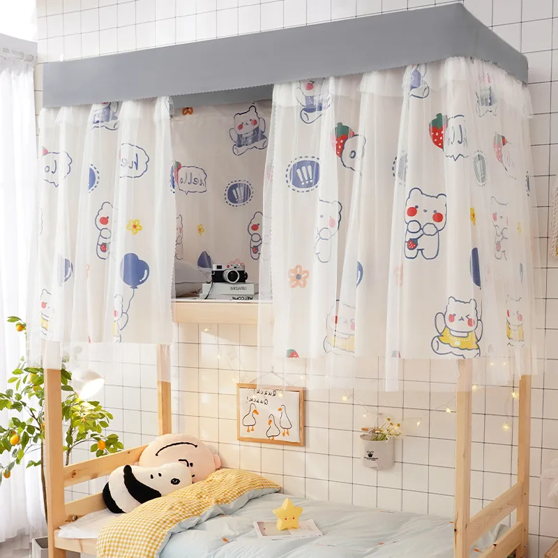 Nordic Style Dormitory Bed Curtain Yarn Dormitory Blackout Upper and Lower Bunk Female Bed Curtains Kids Bedroom Home Decor