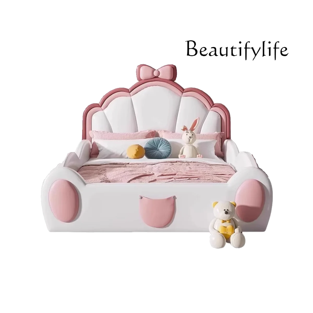 

Children's bed girl princess bed with guardrail slide solid wood single dream girl creative pink girl bed