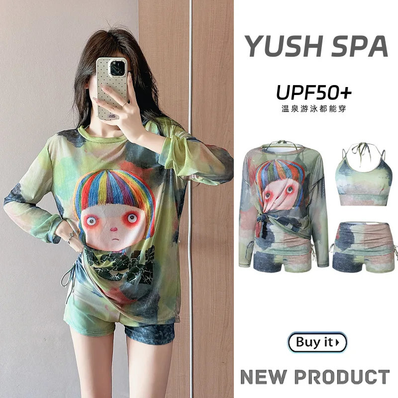 

Swimsuit Women's Senior Sense Split Conservative Three-piece Set 2025 New Popular Thin and Meat-covering Long-sleeved Hot Spring