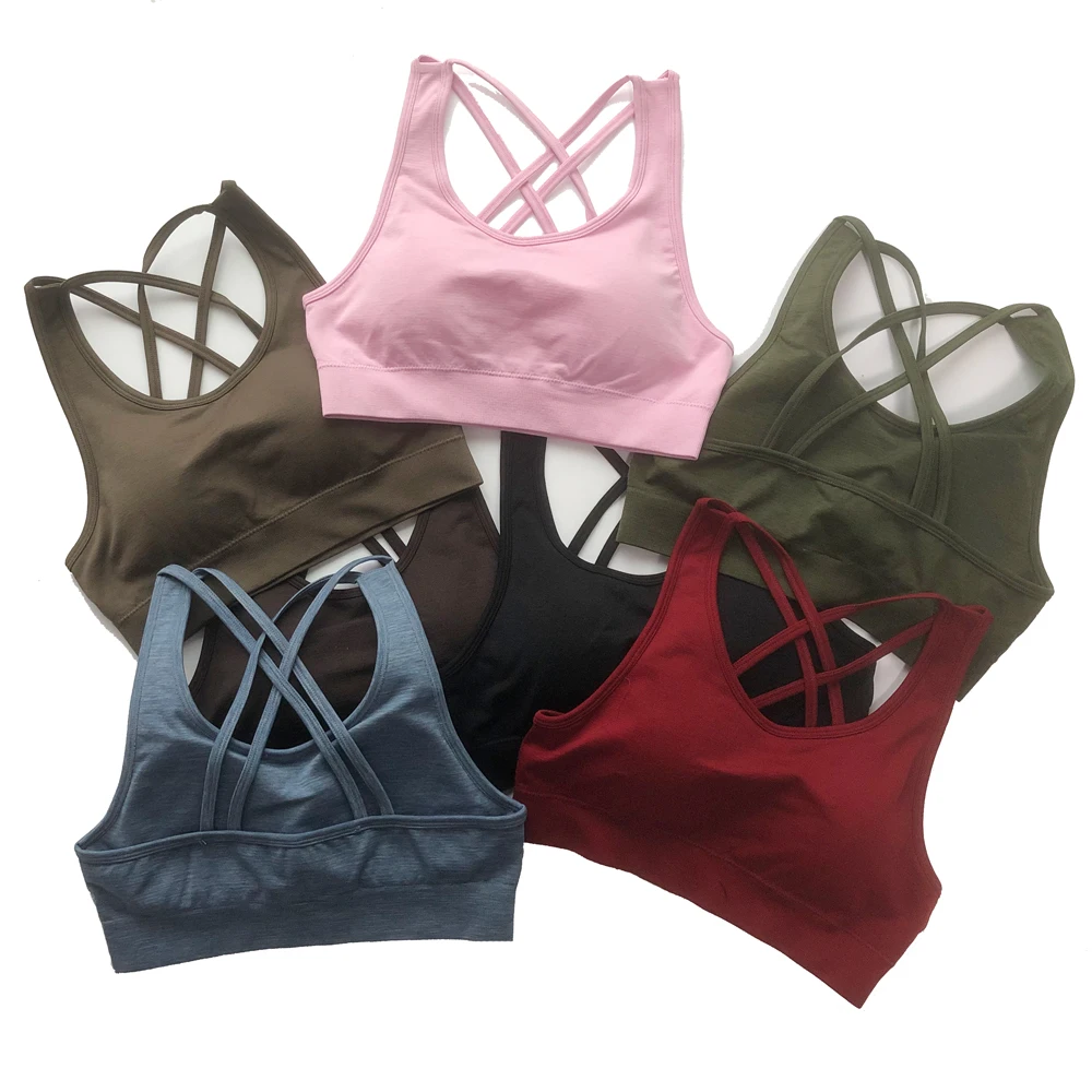 New Revival Backless Bra for Women Strappy Sports Bra Cross Back Yoga Top Padded Gym Bra Wokout High Support Fitness Crop Top