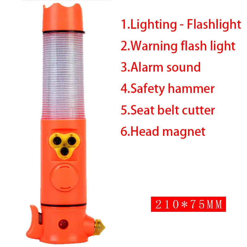 Car Multifunctional 6-in-1 Safety Hammer Sound And Light Alarm Life Saving Hammer Car Escape Hammer Illuminated Window Breaker