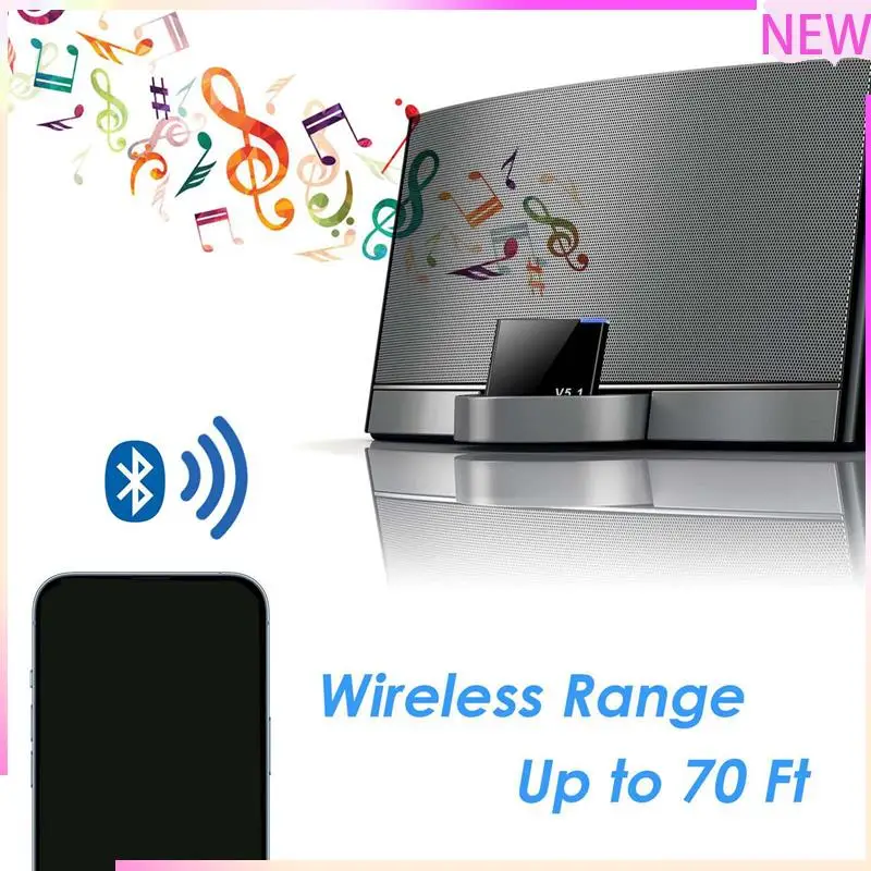 

B27B 2X I-WAVE 30 Pin Bluetooth 5.1 Audio Receiver Music Mini Wireless Adapter For Iphone Ipod 30Pin Jack Analog Speaker