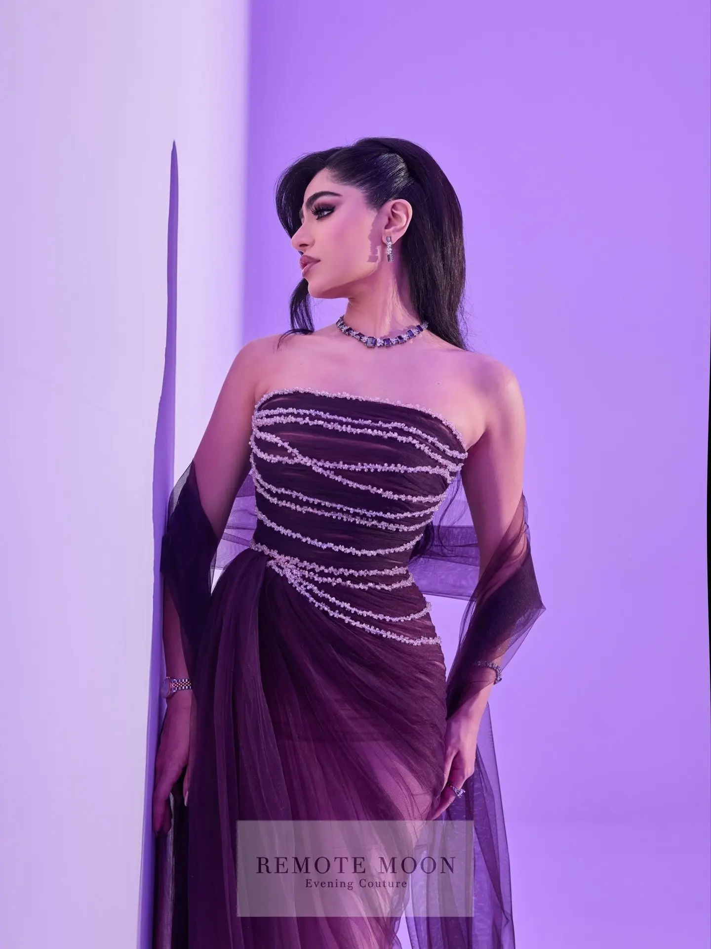 Remote Moon Strapless Gradient Tulle with Cape Evening Dress Elegant Formal Saudi Arabic Wedding Guest Prom Gown Custom MN238