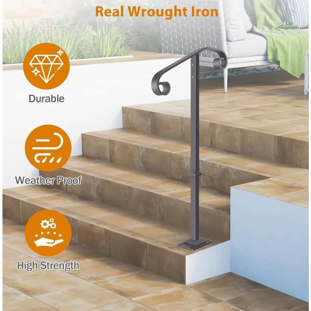 درابزين سلالم خارجي 38.8 مرتفع، عمود فردي لخطوات 1-2، درابزين متين لخطوات الخرسانة والخشبية، مناسب للفناء الخلفي #3