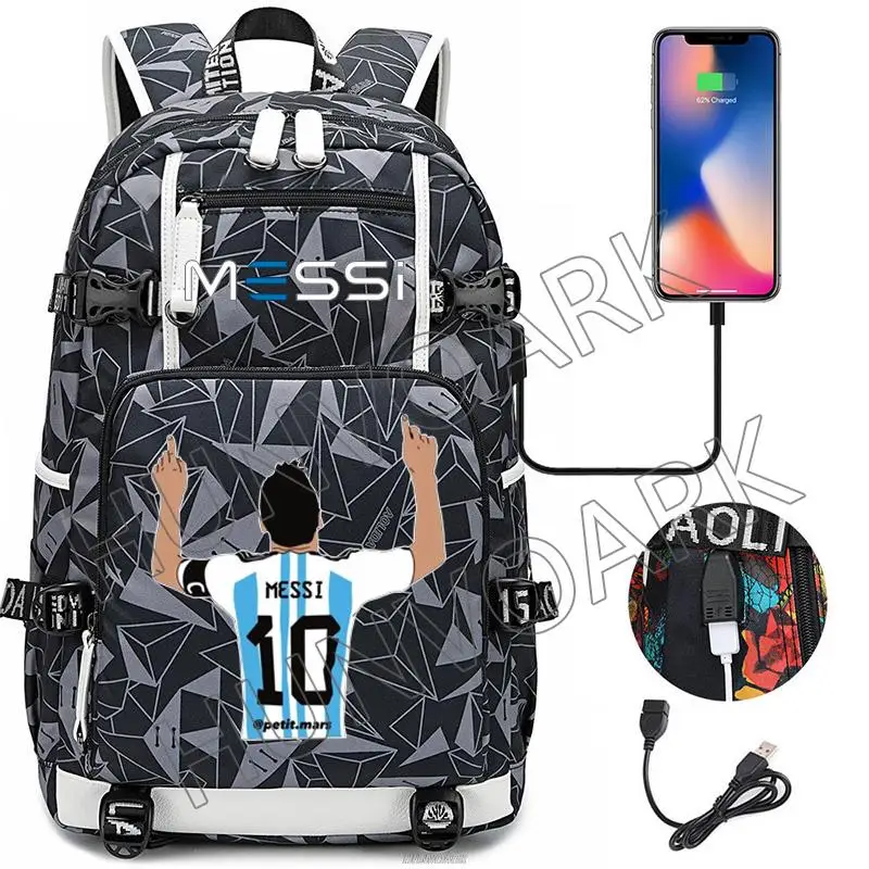 Messi Capacity Backpack Teenage Girl Boys USB charging Laptop School Bags Camouflage Laptop Travel Business Outdoor Mochilas