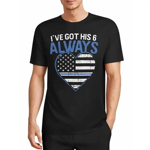 Forever Protecting Behind You Thin Blue Line Love American Flag Tribute Police Print Black T-Shirt