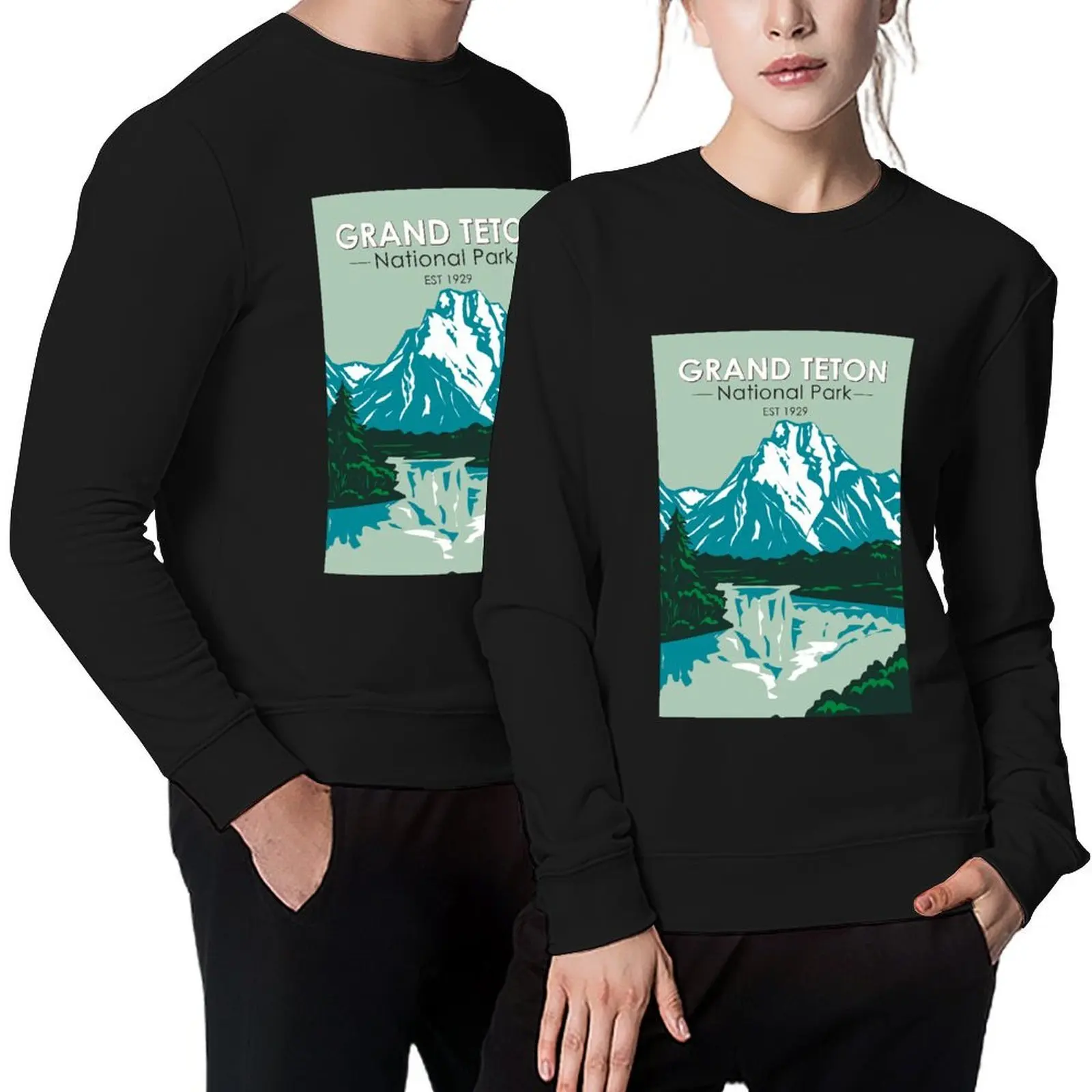 

Grand Teton Jackson Hole Valley National Park Wyoming Vintage Pullover men's winter sweater blouse sweatshirts