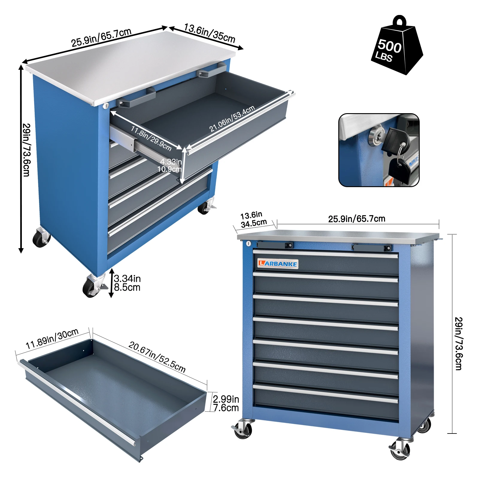 Combination Tool Cabinet,7 Drawer Tool Chest and 5 Drawer Tool Chest for Connected Use,Rolling Tool Chest with 360° Brake Wheels