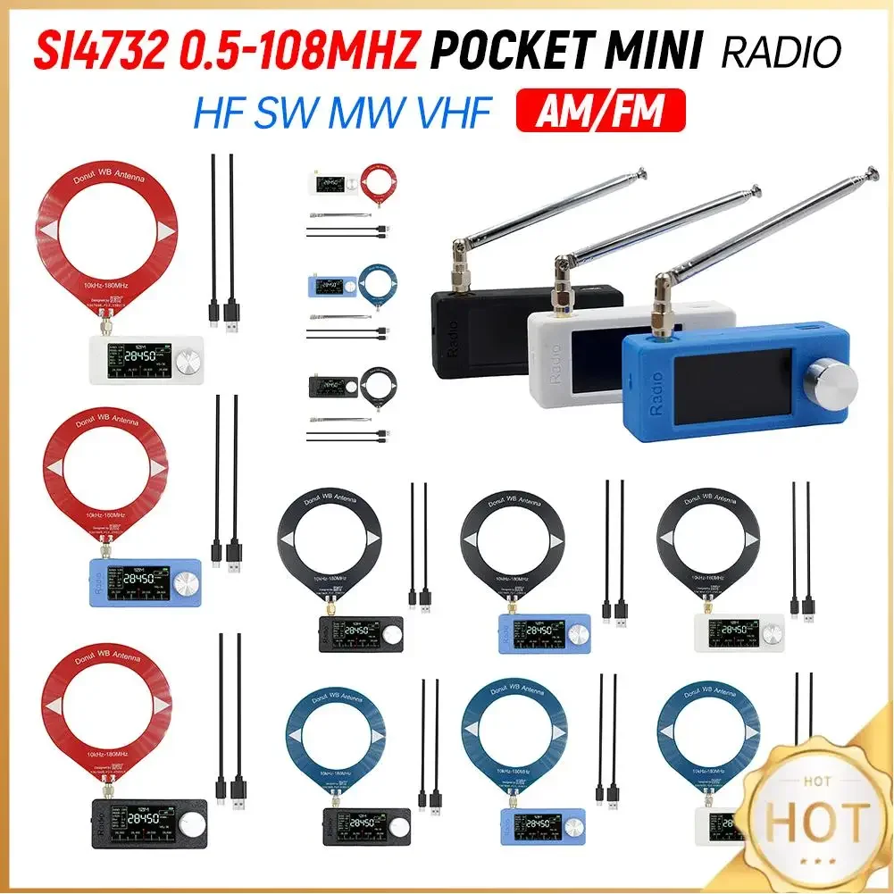 ミニsi4732-05-108mhzポケットラジオ-19インチipsスクリーン-アンテナ付き-fm-am全帯域-hf-sw-mw-vhf-esp32ラジオ受信機