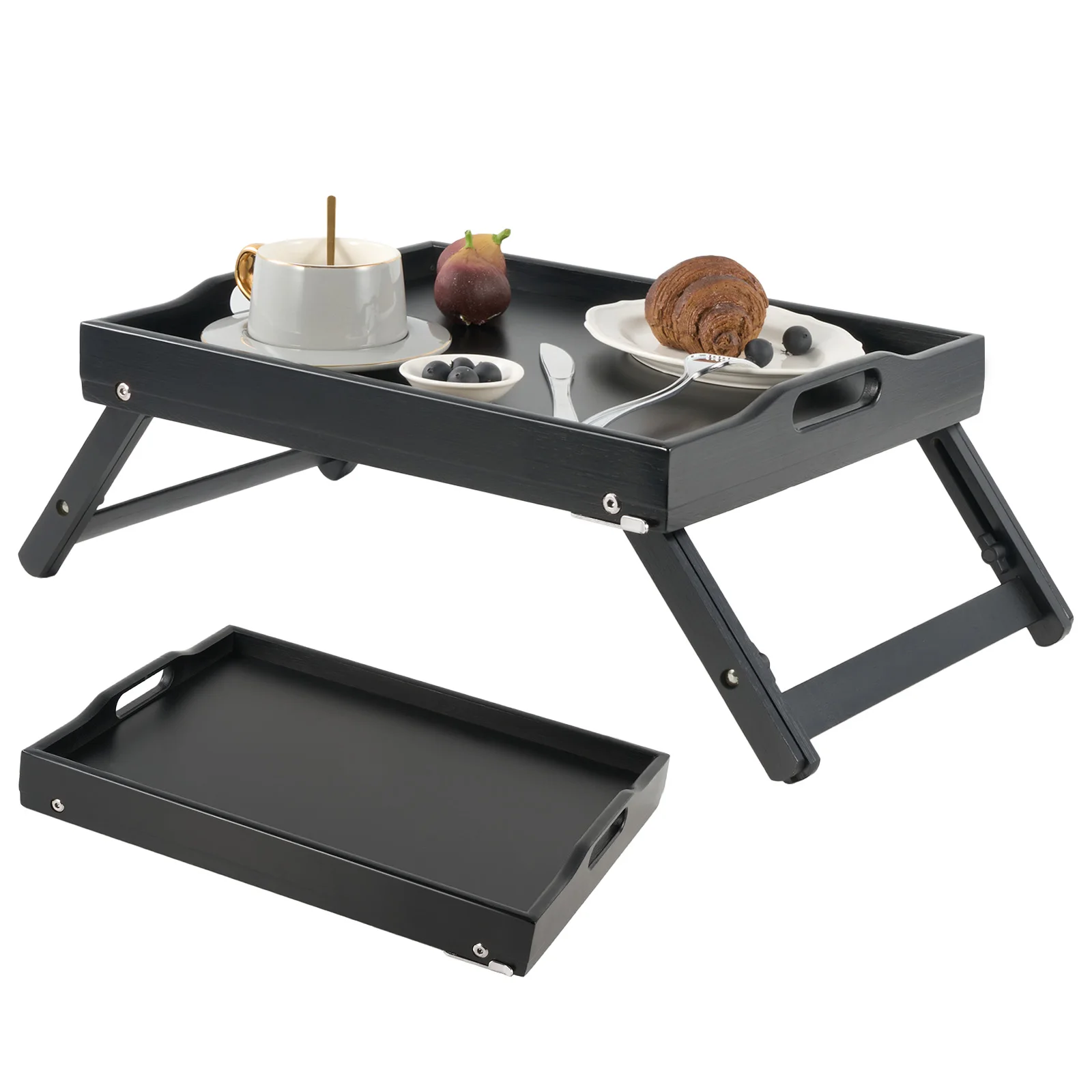 طاولة صينية للسرير مع مقابض وأرجل قابلة للطي، صينية طعام الإفطار من الخيزران للأطباق، طاولة الكمبيوتر المحمول، الوجبات الخفيفة، صينية التلفزيون، أدوات المطبخ #1