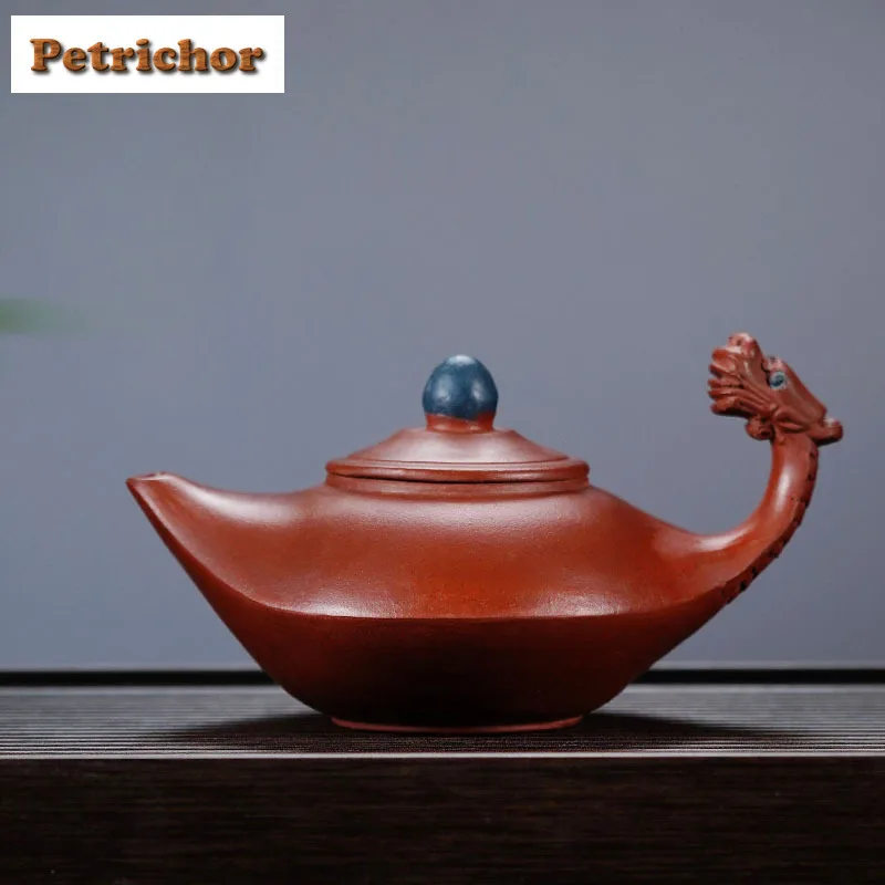 

280 мл Эстетические фиолетовые глиняные чайники Исин ручной работы Дракон Весенний горшок Сырая руда Красная грязь Чайный заварочный чайник Чайный сервиз Zisha Cha Craft