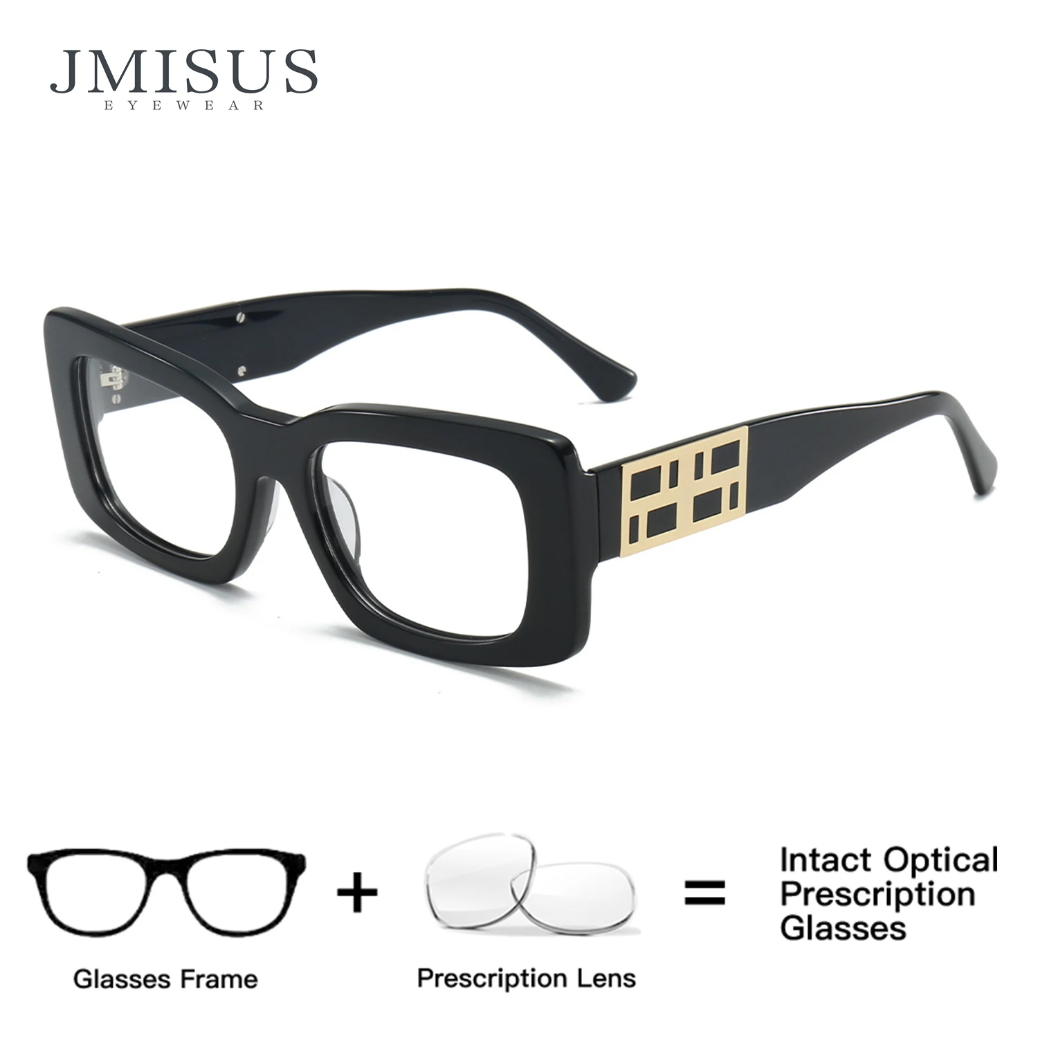 جيميسوس ﻿ نظارات طبية مستطيلة سميكة مخصصة على الطراز الياباني بإطار مربع نابض بالحياة مع نظارات قصر النظر