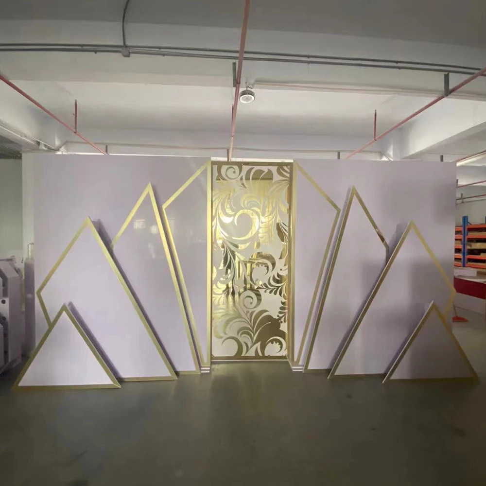 

Factory Custom White Luxury Gold Stainless Steel Wedding Frame Backdrop Decoration Indoor Metal Arch Stand for Event Decor