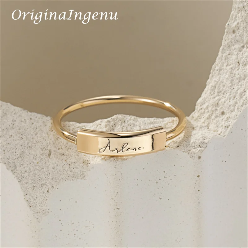 Imagem -05 - Nome Personalizado Anel 14k Cheio de Ouro Anel de Nome Personalizado Anel de Empilhamento Delicado Jóias Resistentes Tarnish Gravado Nome do Bebê Anel