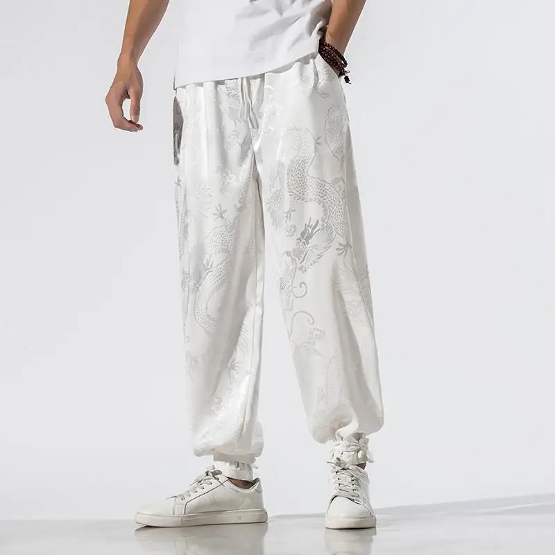 

Ice Silk Thin Casual Harem Pants Man Loose Cropped Trousers for Men Summer Slacks Aesthetic Trend Korean Style Big Size Clothes