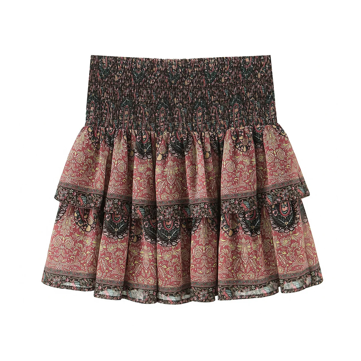 

Женская летняя мини-юбка 2026: Новинка, шикарный принт, ретро-стиль, А-силуэт, высокая эластичная талия, универсальная повседневная модель