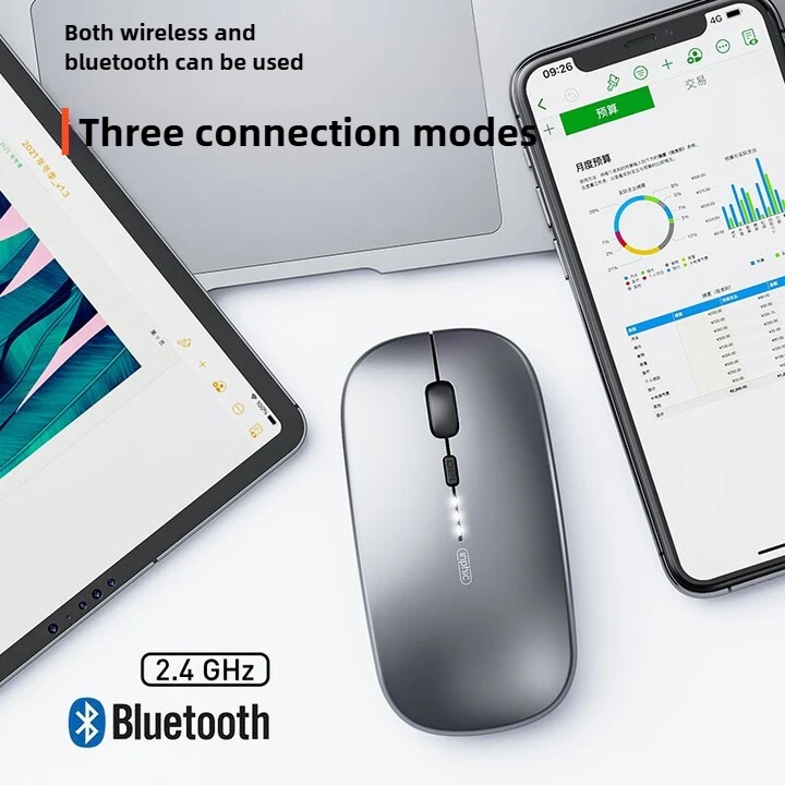 INPHIC M1PRO ماوس لاسلكي ثلاثي الوضع، ماوس مكتب صامت قابل لإعادة الشحن، شاشة عرض مستوى البطارية، بطارية ذكية موفرة للطاقة بقدرة 500 مللي أمبير في الساعة