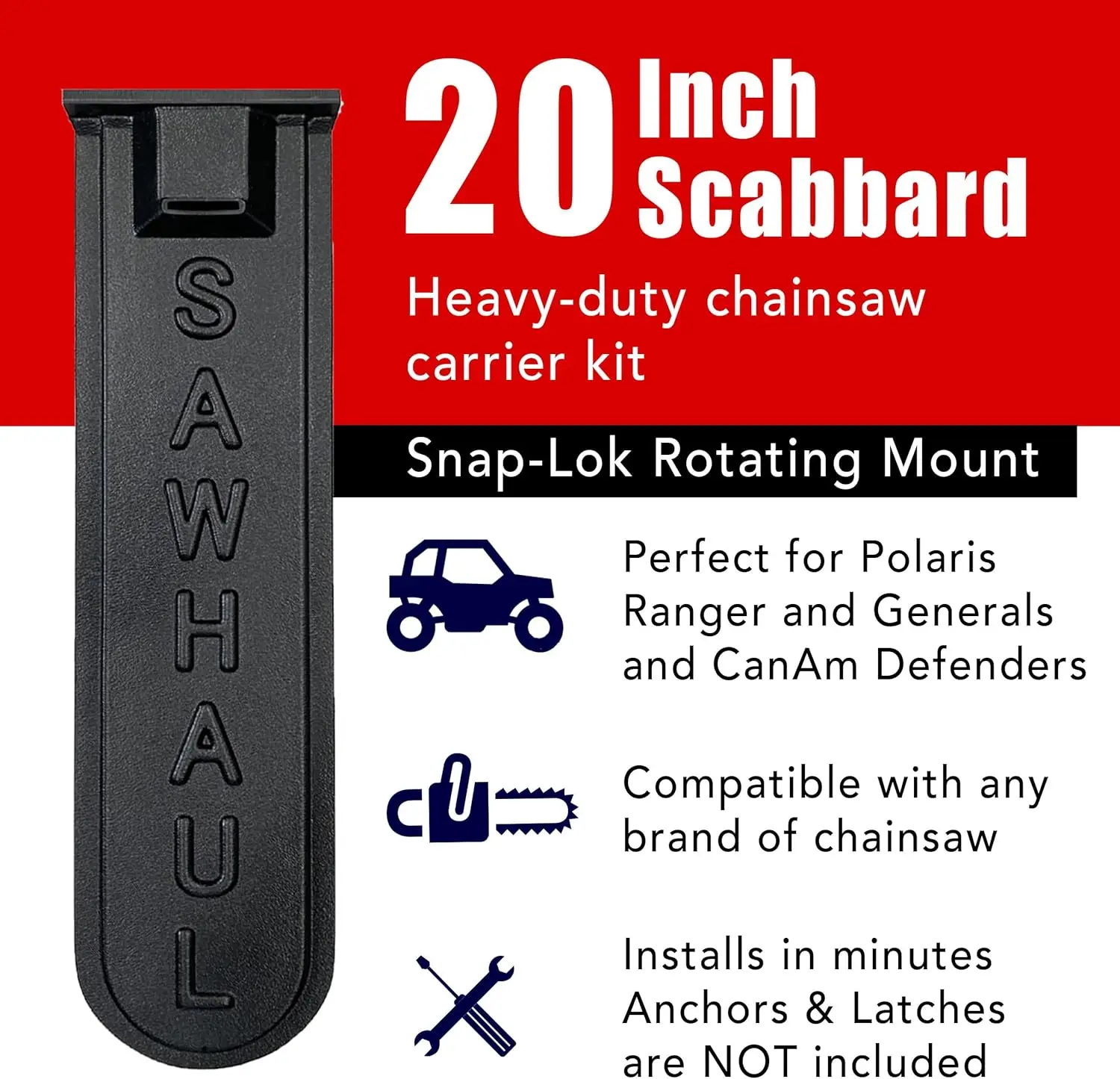 Kit de Porta-Motosserra Universal Snap-Lock, Compatível com Polaris Rangers e Generais, Canam Defenders, 20 "Preto