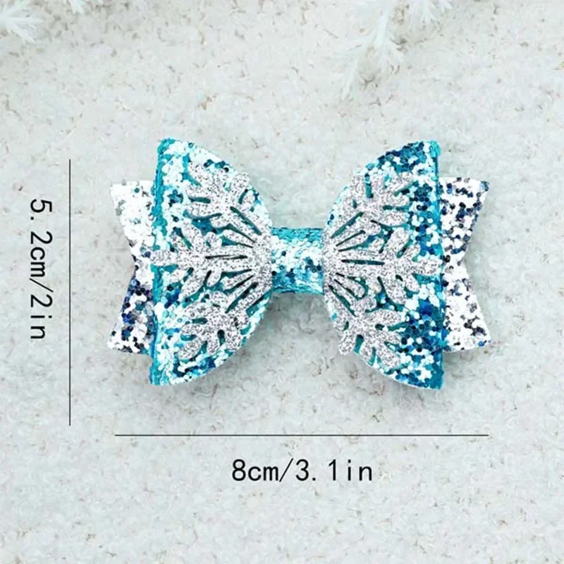 ncmama 2Pcs Ice Snow Hair Clips For Women Girls Cute Glitter Bow Hairpin Barrettes Princess Headwear Boutique Hair Accessories