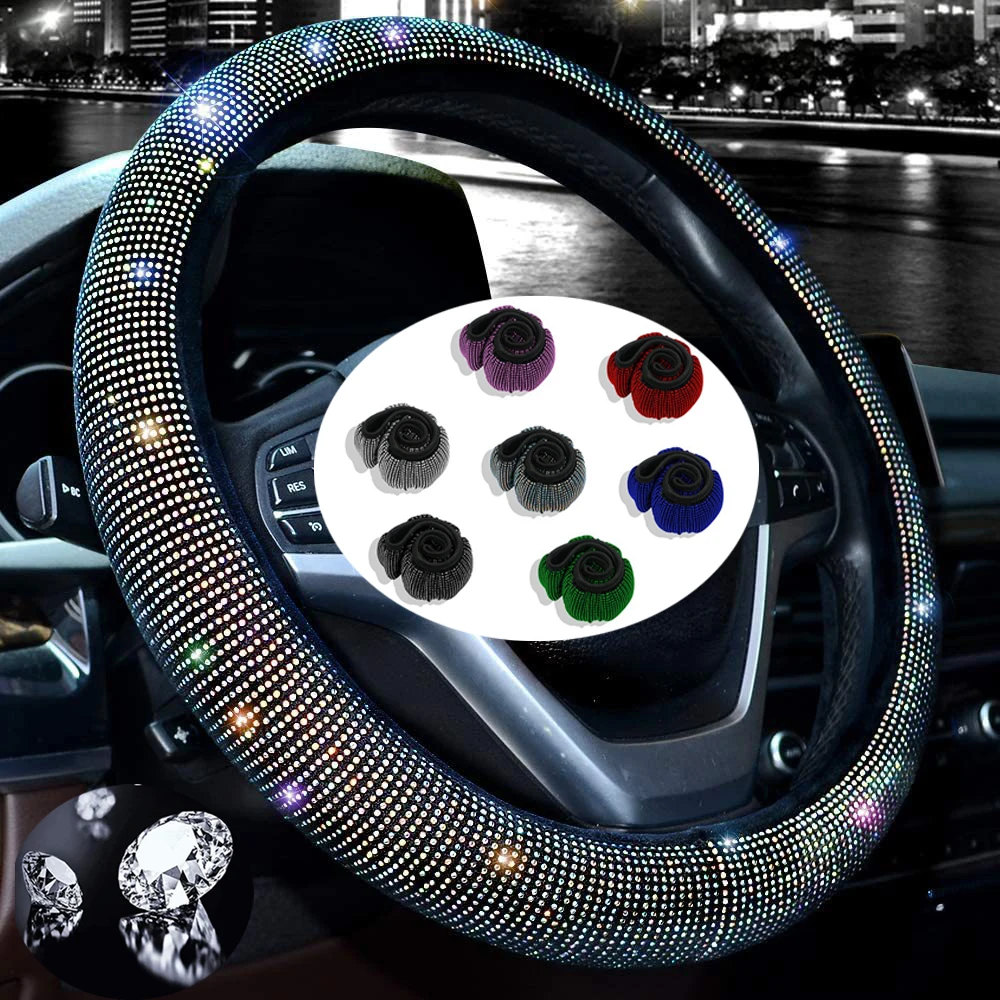 Car Rhinestones Steering Wheel Cover With Crystal For TOYOTA Avalon Avensis Allion Auris Hybrid Crown RAV4 Alphard 4Runner Hilux