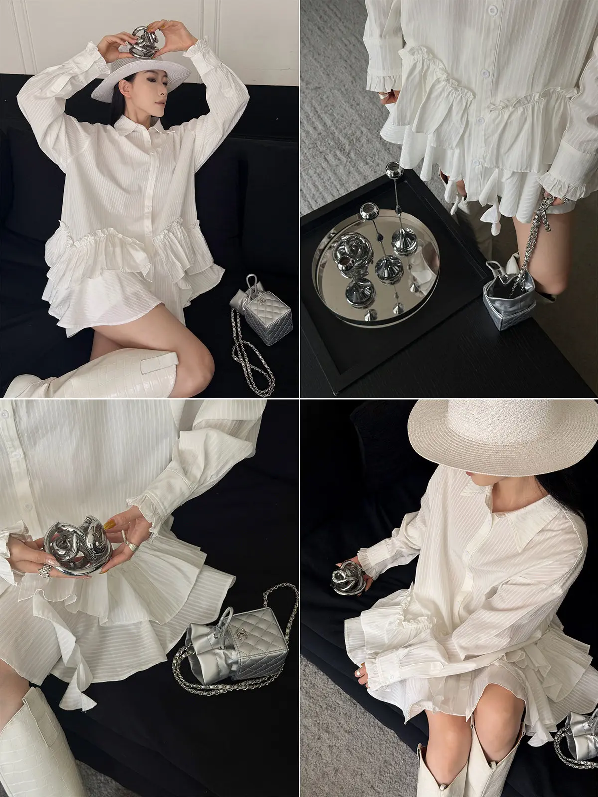 

PAPERLLL Spring Design Sense Striped Shirt Dress Women's Loose Fit Cotton Long Sleeve Floral Casual Breathable Top