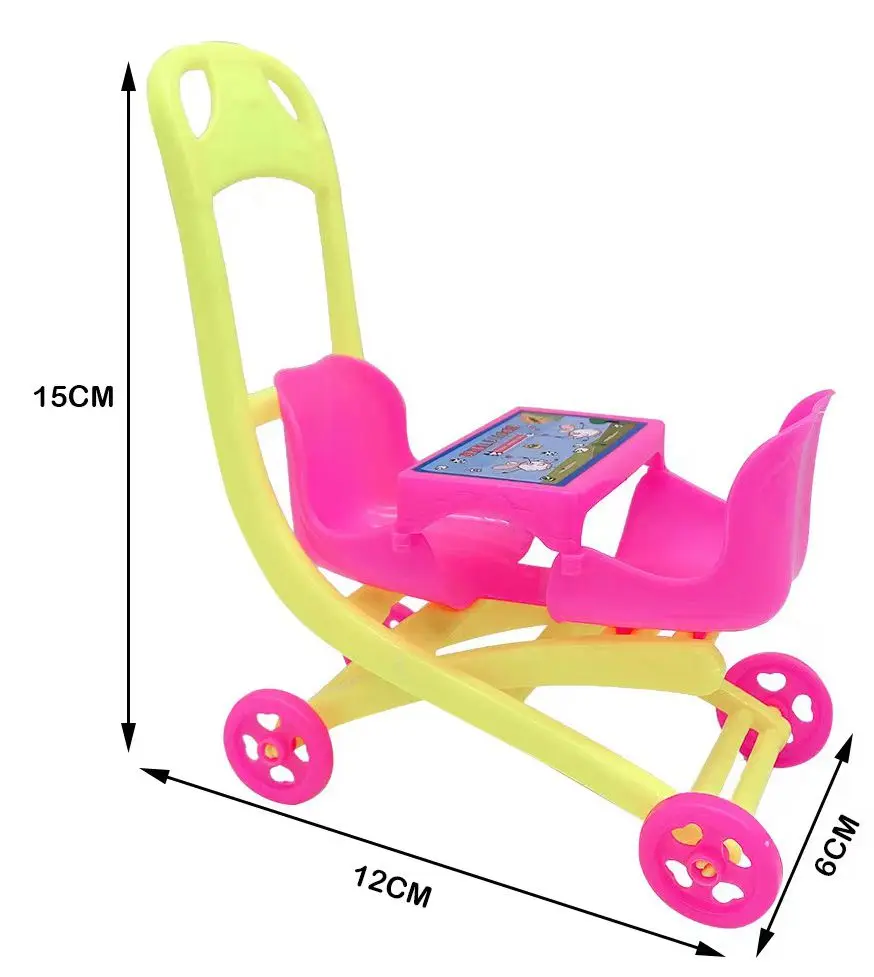 Cute Dollhouse Double Seat Stroller Toy Doll Accessories For Barbie Diy Kid Toy Gifts Pretend Playing House Game with Baby Doll