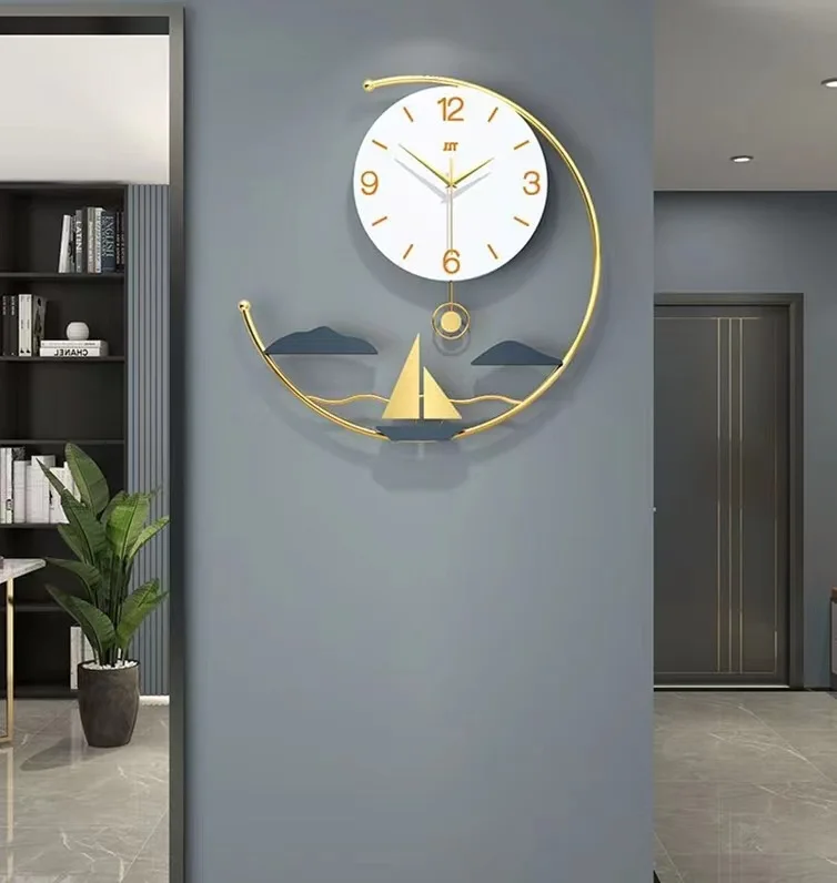 Light luxury wall clock fashion simple living room home mute decorative landscape painting hanging watch