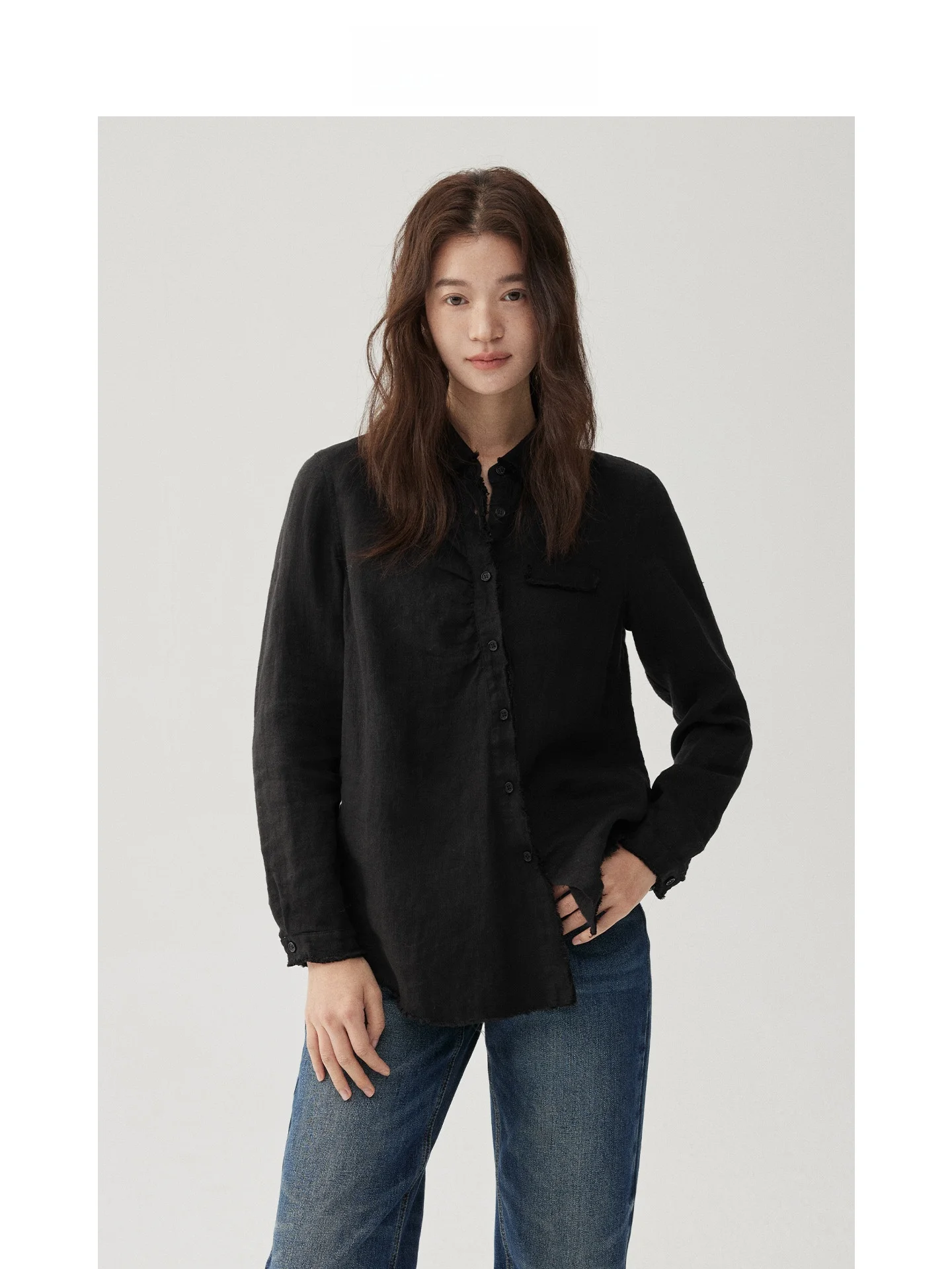 

DE Mincollection Asymmetric Linen irt Women's Casual Sle Traditional Collar Long Sve Garment Waed for Daily Wear