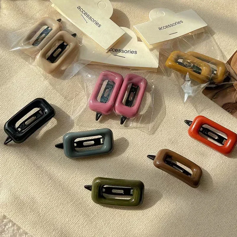 New 2pcs Girls Hollow Square Hairpins Hair Clips  Hair Side Bangs Clip Barrettes Girls Headwear Hair Accessories