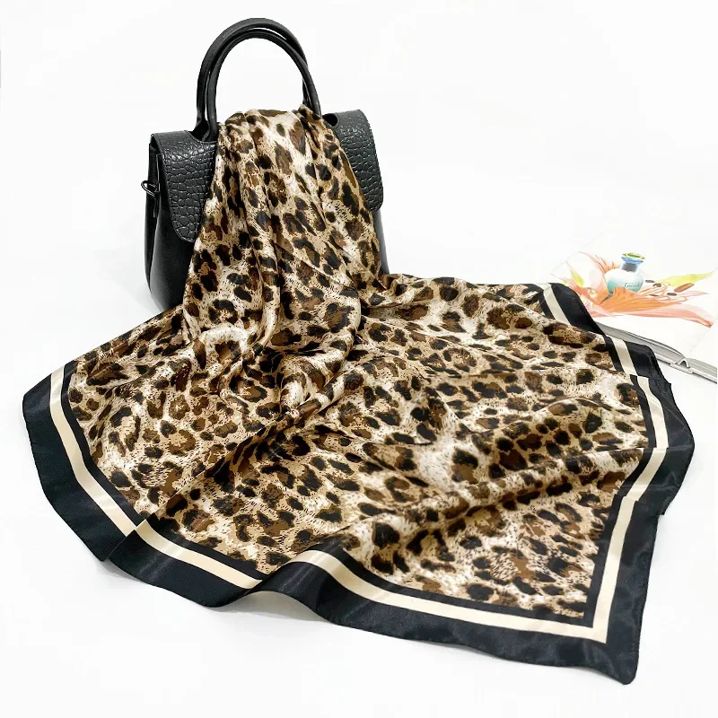 

90*90CM New Women Leopard Polka Dot Print Silk Scarf Fashion Versatile Sunscreen Square Headscarf Wholesale