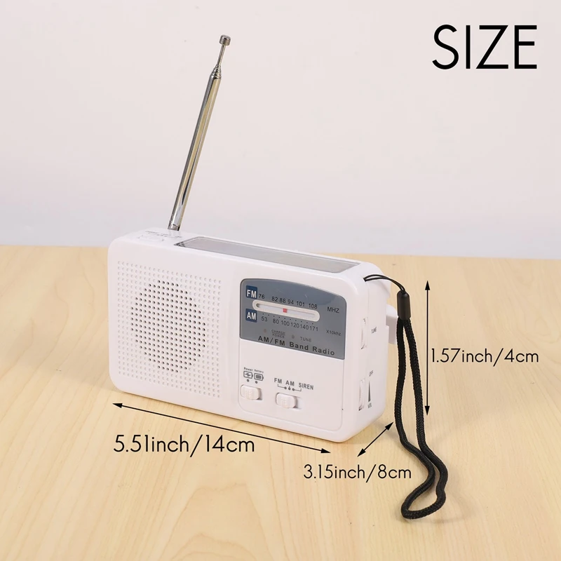 AIAI Emergency Radio With Solar And Hand Crank Self Powered, Battery USB Recharging FM/AM Radio LED Flashlight Phone Charger