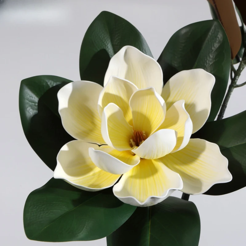 3 Piezas de Flores Artificiales de Magnolia Grandiflora en PU, Planta Verde para Decoración de Centros Comerciales, Ramas de Magnolia Artificiales