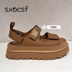 2024 lässige Outdoor-Mode bequeme kausale Damen Sandale hochwertige Strands chuhe Sommer Plattform Frauen Sandalen dunkelbraun