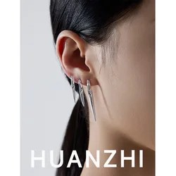 HUANZHI Silver Color Spiked Stud Earrings Long Short Stacked Punk Earrings Techno-futuristic Party Jewelry For Women Male Unisex