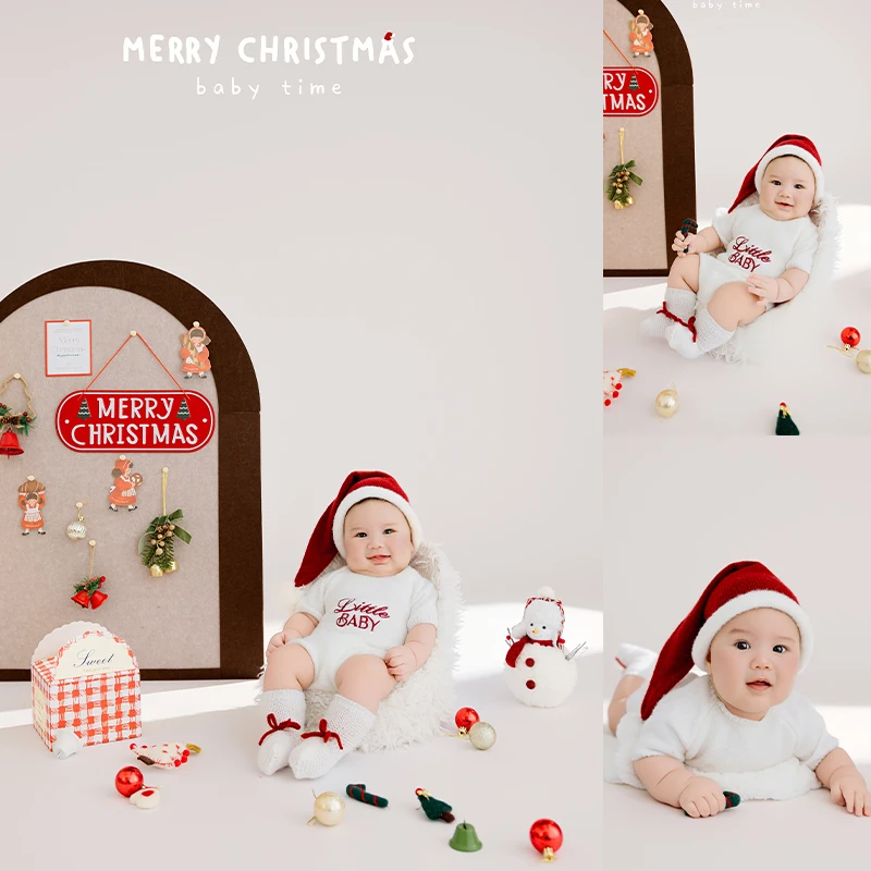 

Christmas Theme Newborn Photography Props Snowflake Baby Costume With Hat DIY Photo Scene Props Christmas Newborn Knit Outfit
