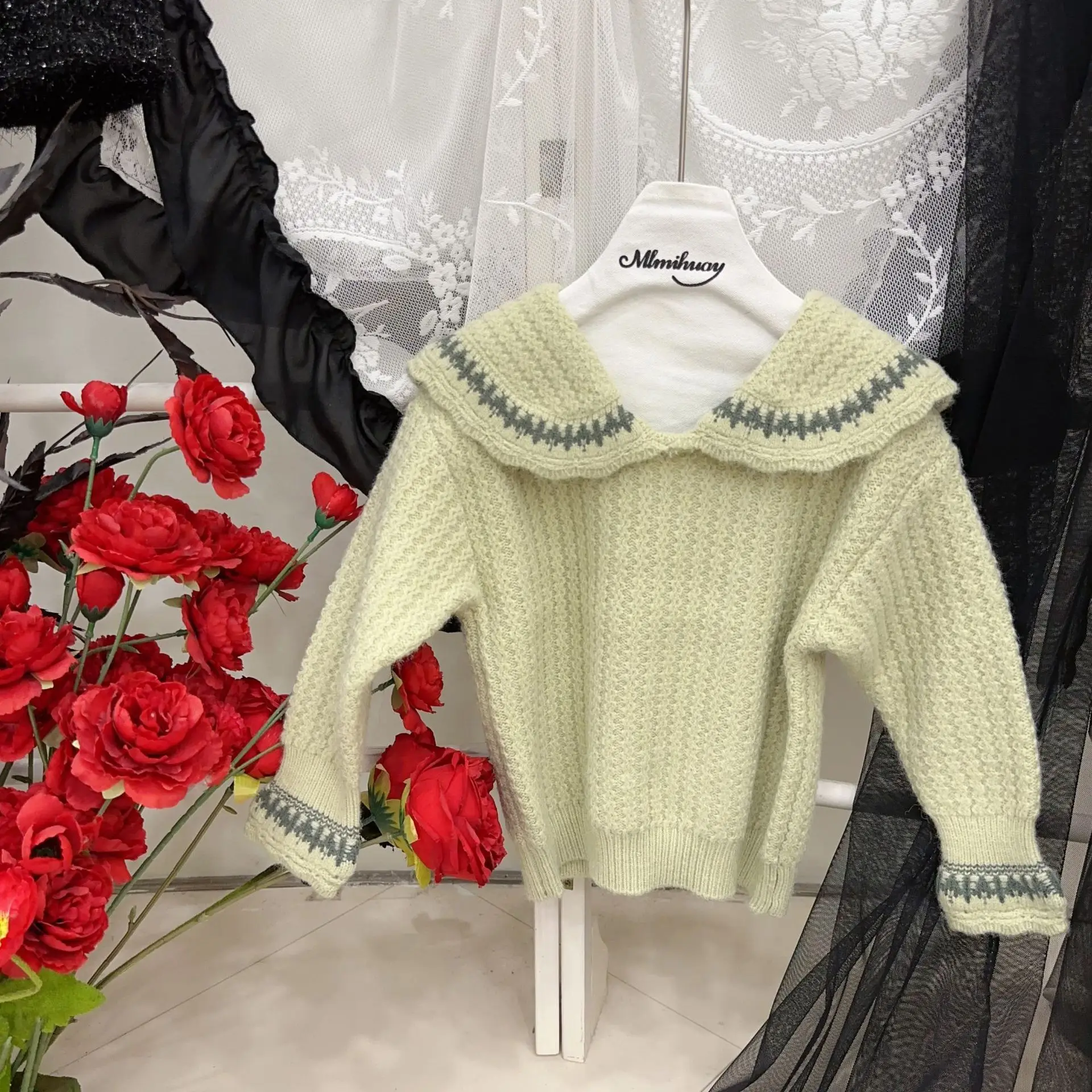 Girl Sweater Top 2024 New Spring and Autumn Girl Niche Solid Color Cute Casual Fashion Children Baby Girl Sweater Base Top