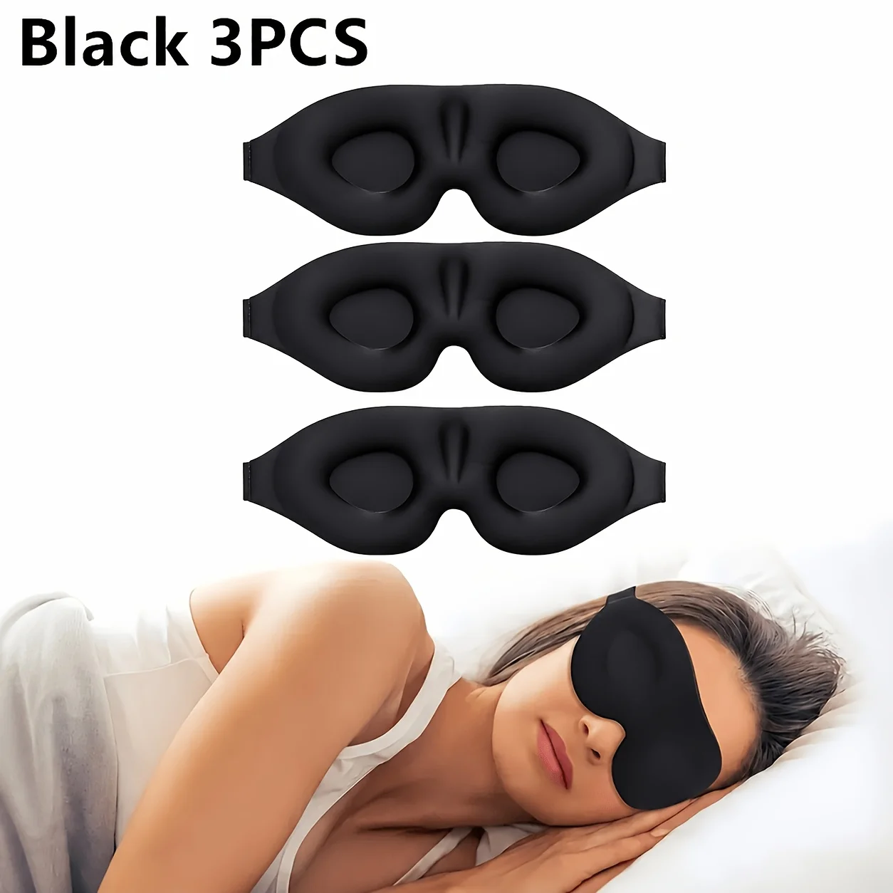 3‑Pack 3D Sleep Eye Mask Set, Zero‑Pressure Contoured Design with Adjustable Strap, for Deep Sleep & Travel Use