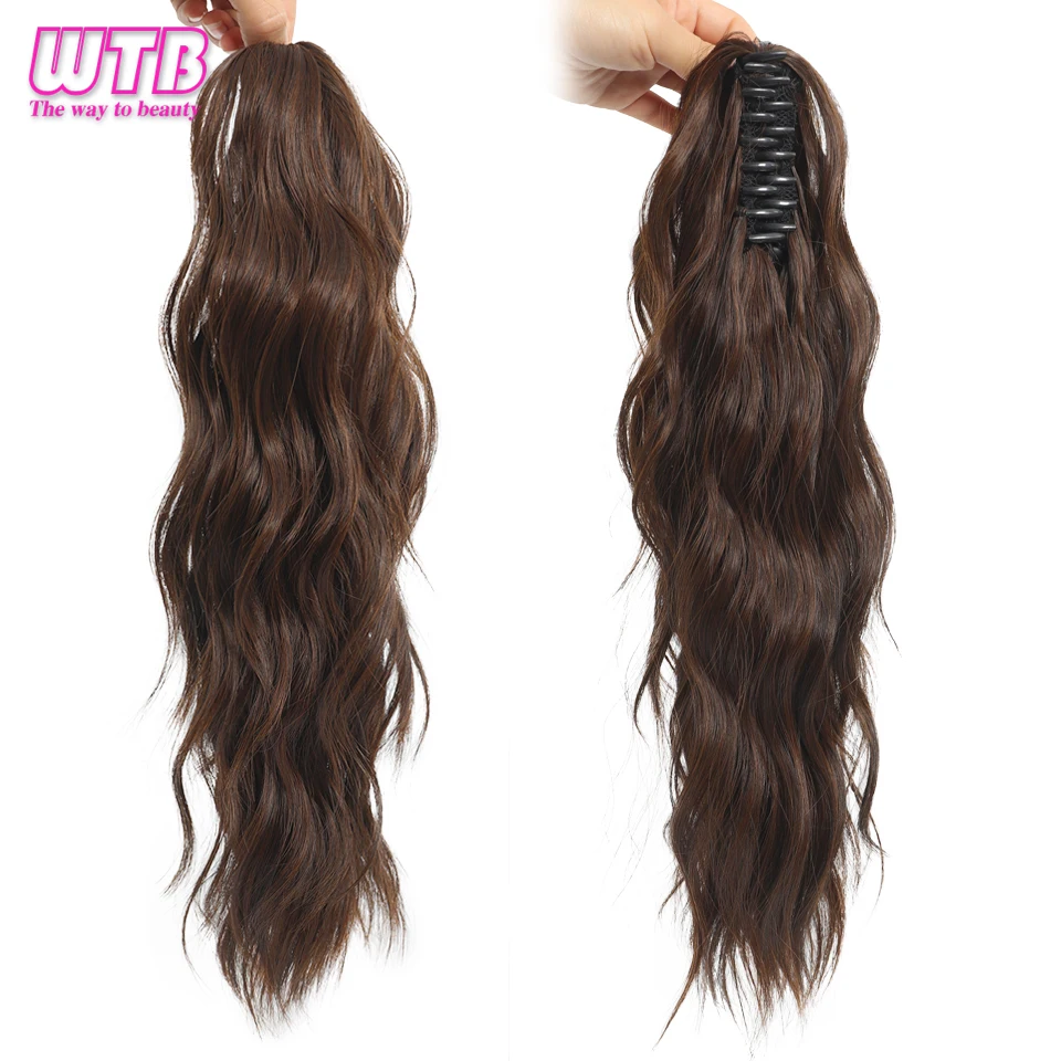 18inch Claw Clip on Ponytail Long Curly Hairpiece Ponytail Extension Brown Synthetic Fake Hair Ponytail for Women Heat Resistant