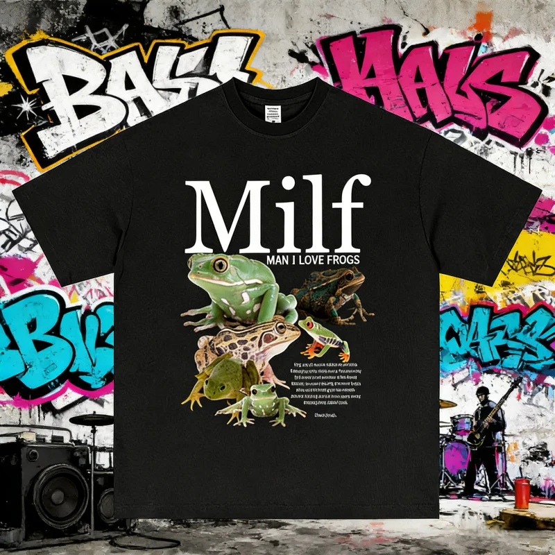 

2025 Summer MILF Man I Love Frogs Funny Frog Amphibian Lovers Meme T Shirt Men Women Casual 100% Pure Cotton Printed T-shirt