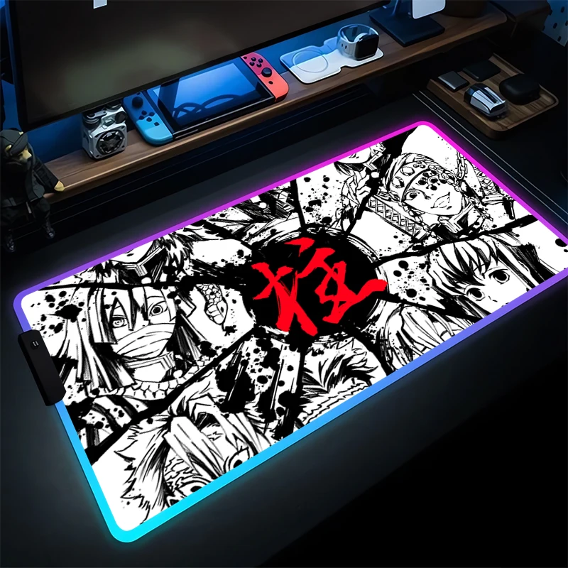 

RGB Luminous Mouse Pad Gamer Gaming Accessories Keyboard Pad LED PC Computer Japan Anime Extended Desk Mat Demon Slayer Mousepad