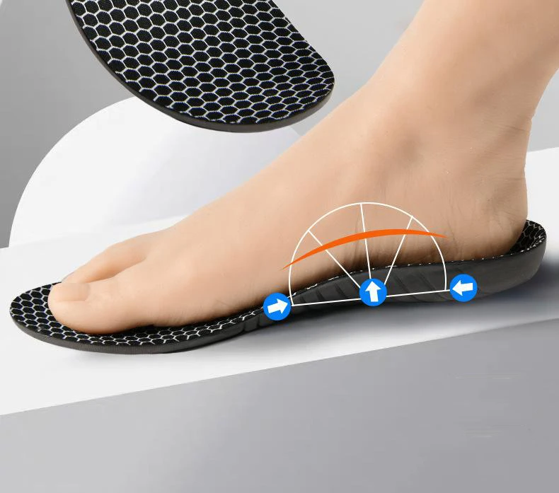 Schwarze orthopädische Einlegesohlen mit Fußgewölbestütze, stoßdämpfende Sporteinlagen, atmungsaktive, geruchsneutrale Schuhpolster, 2 Stück/4 Stück. – Detail 3