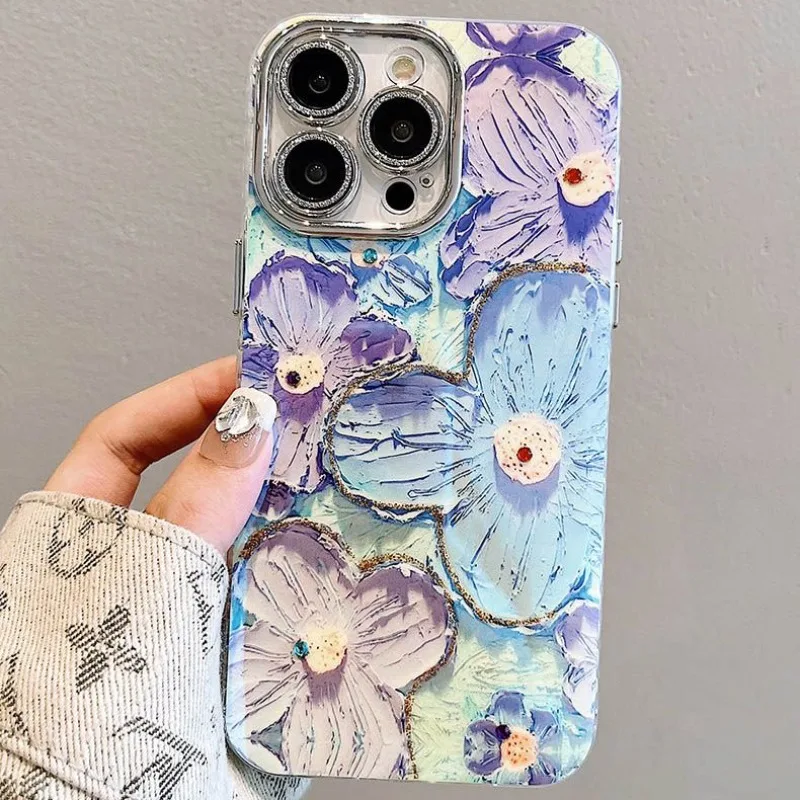Doce flores glitter laser caso de telefone para iphone 16 pro max 15 14 plus 13 12 11 diamante macio à prova de choque lente proteção capa