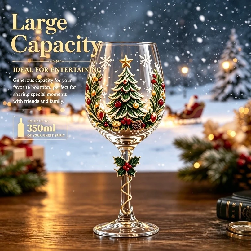 350ml Christmas Wine Glass Set with Gift Box,Holiday Decorative Goblet Cup for Xmas Party Home Bar Decor Gift for Family Friends