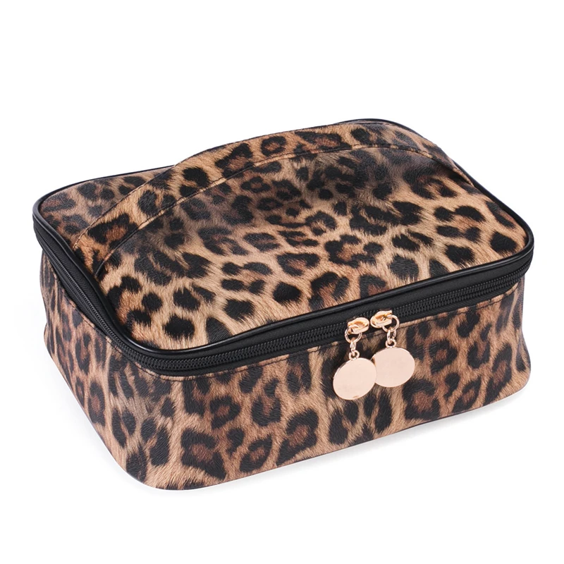 

Portable Leopard Zipper Makeup Bag Travel Cosmetic Case Toiletry Bag Large Capacity Organizer Brushes Storage Bag
