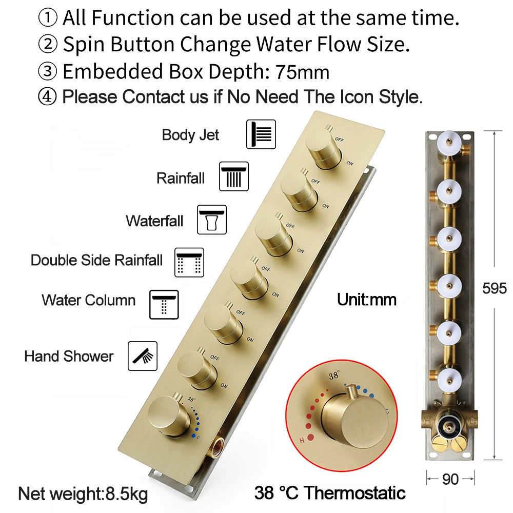 Qlonn 35*12 Inch Rain Shower Head Set Bathroom 6 Function Shower Faucet Large Flow Concealed Thermostatic Mixer Bath Accessories image 2