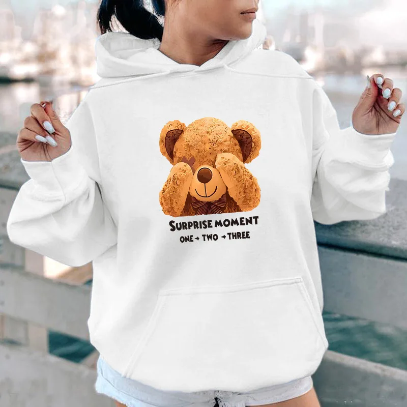 Bear Letter Hoodie Europe and United States New Letter Fashion Printed Hoodie Collar Plus Fleece Hoodie Blouse Clothes  Hoodies