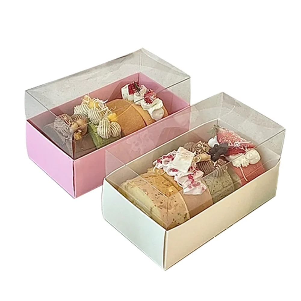 10 pezzi trasparente PET Cake Box compleanno festa di nozze bomboniera Decor per biscotto asciugamano Swiss Roll Packing